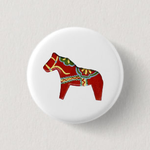 Red Dala Horse Design #5 pin/button 1 Inch Round Button