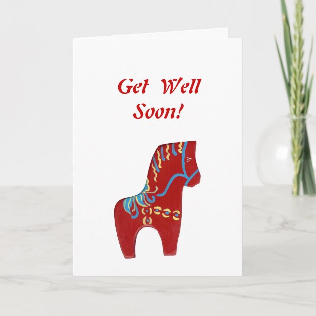 Red Dala Horse Get Well Card (Front)