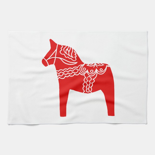 Red Dala Horse Kitchen Towel (Horizontal)