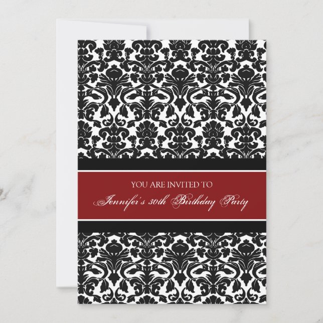 Red Damask 30th Birthday Party Invitations (Front)