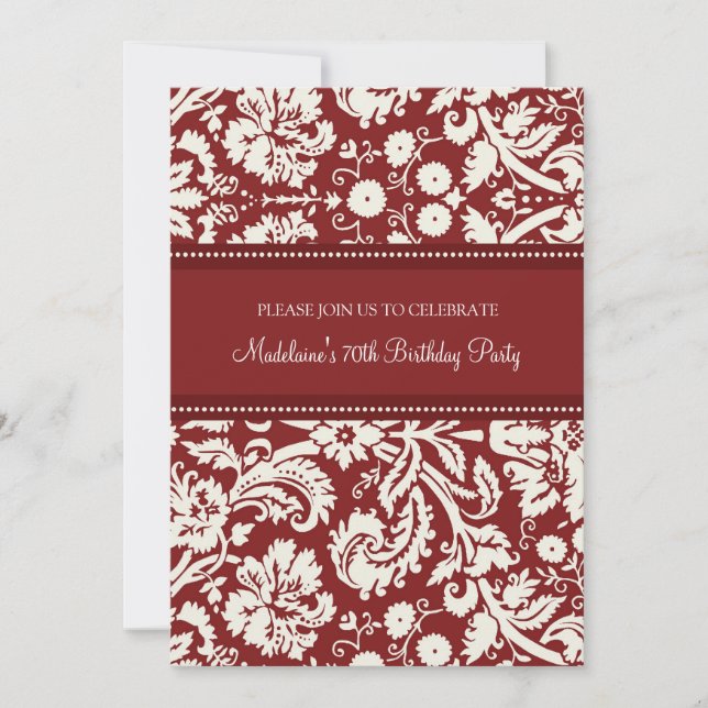 Red Damask 70th Birthday Party Invitations (Devant)