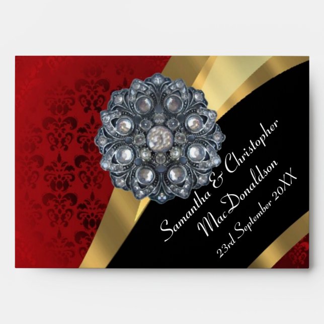 Red damask and crystal rhinestone envelope (Front)