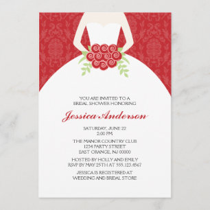 Red Damask and Floral Bridal Shower Invitation