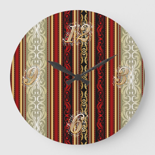 Red Damask and Gold Wall Clock (Front)
