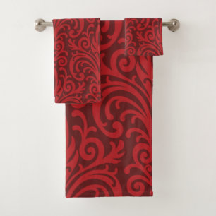 Red Damask Bath Towel Set