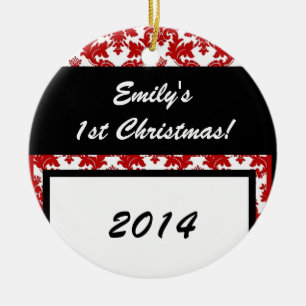 Red Damask Crimson Lace Personalized Name Ornament