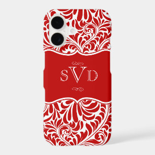 Red Damask Design Monograms Custom Case-Mate iPhon