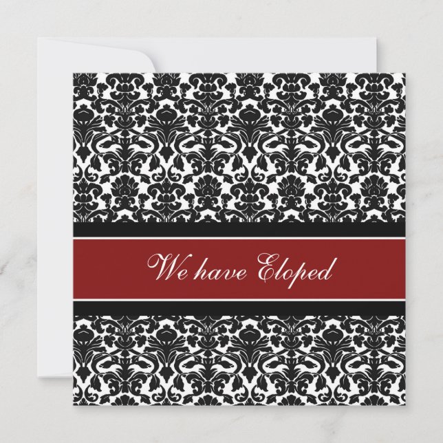 Red Damask Elopement Announcement Cards (Front)