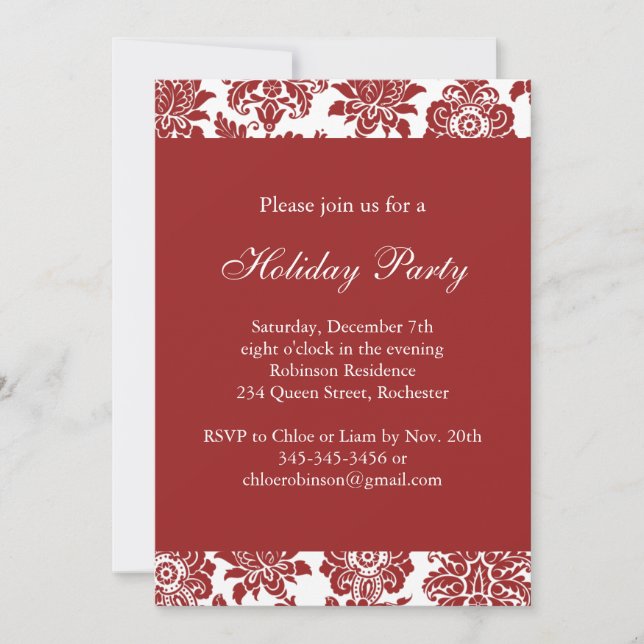 Red Damask Fête Invitation (Devant)
