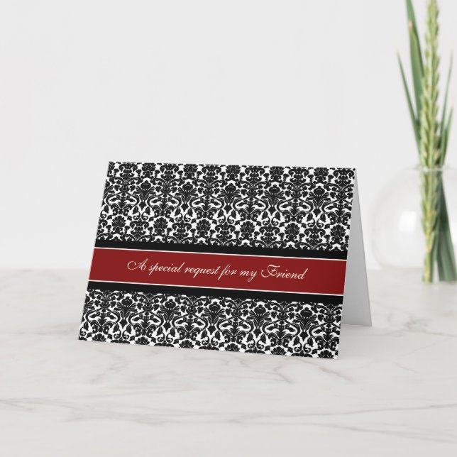 Red Damask Friend Bridesmaid Invitation Card (Front)