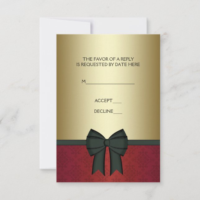 Red Damask Gold Black Tie Corporate Party RSVP (Front)