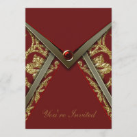 Red Damask Gold Party Invitation Template