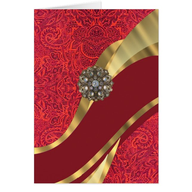 Red damask & gold swirl (Front)