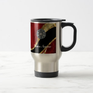 Red damask & gold travel mug