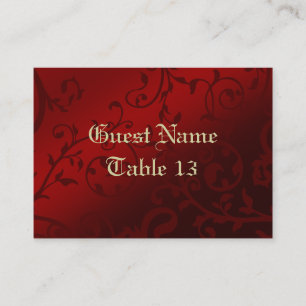 Red Damask Gothic Reception Guest Place Card