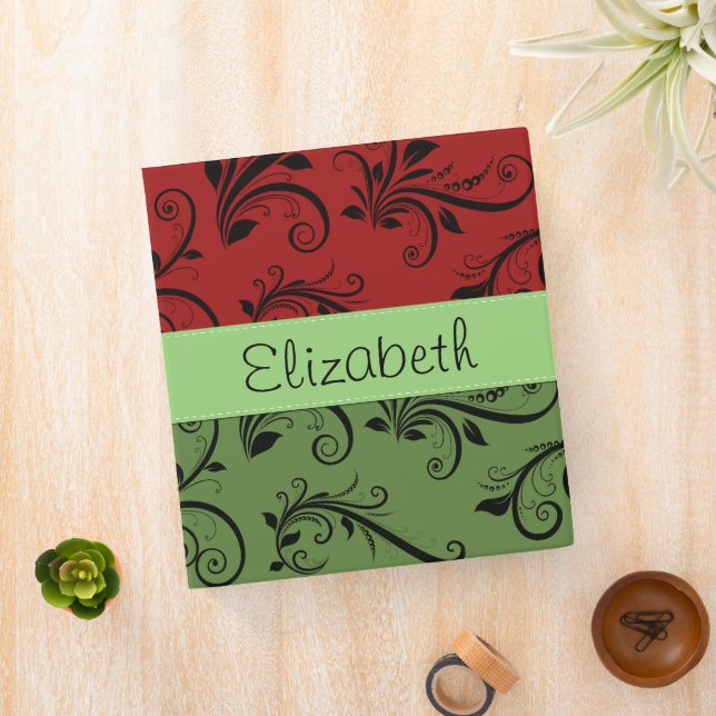 Red Damask, Green Damask, Your Name Binder (In Situ)