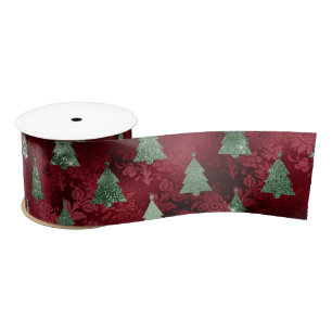 Red Damask Green Metallic Holiday Christmas  Satin Ribbon