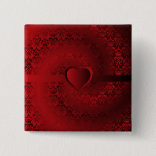 Red damask heart 2 inch square button