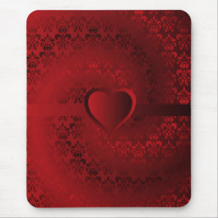 Red damask heart mouse pad