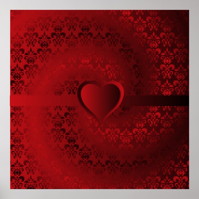 Red damask heart poster (Front)