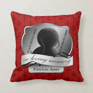 Red Damask "In Loving Memory" In Memoriam Throw Pillow