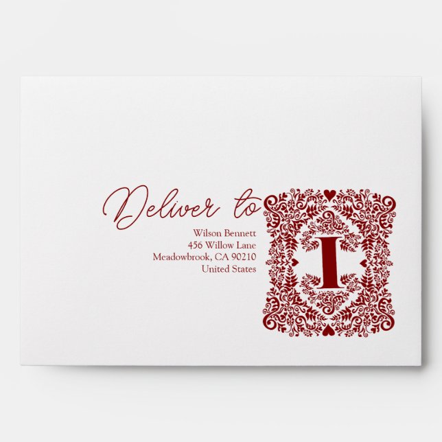 Red Damask Initial I Moderne Enveloppe (Devant)