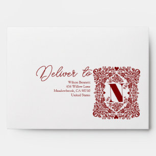 Red Damask Initial N Enveloppe moderne