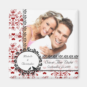 Red Damask Inséparables Photo Save The Date Magnet