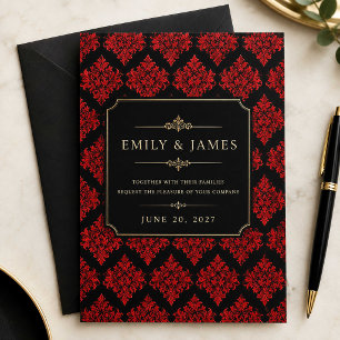 Red Damask Invitation   Elegant Black & Red