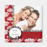 Red Damask Love Birds Photo Save The Date Magnet