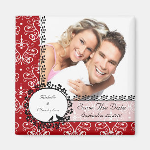 Red Damask Love Birds Photo Save The Date Magnet