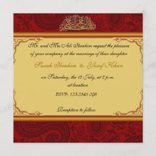 Red Damask Muslim wedding Invitation