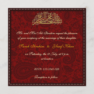 Red Damask Muslim wedding Invitation