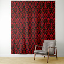 Red Damask on Black Floral Chic Elegant Backdrop