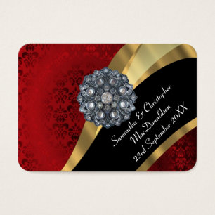 Red damask, or mariage faveur merci tag