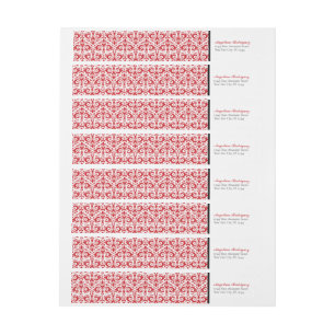 Red Damask Pattern Graduation Wrap Around Label