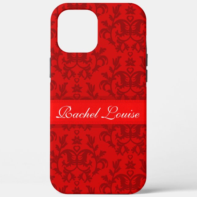 Red damask pattern personalized iphone case (Back)