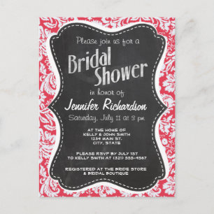 Red Damask Pattern; Vintage Chalkboard Invitation Postcard
