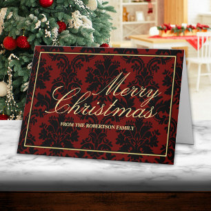 Red Damask Personalized Christmas Card