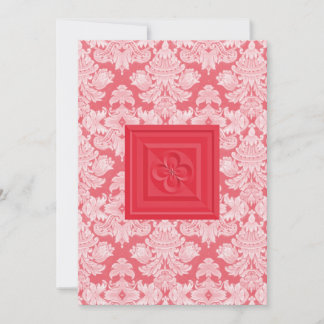Red Damask & Quatrefoil Cross Wedding Invitation