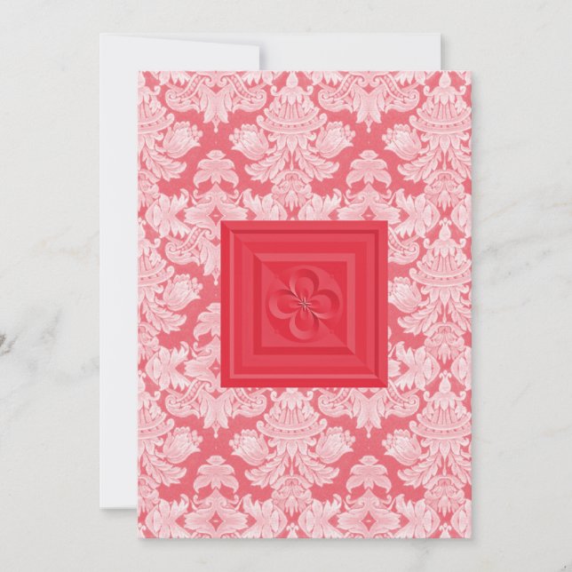 Red Damask & Quatrefoil Cross Wedding Invitation (Front)