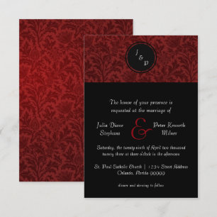 Red Damask & Red Bow - 3x5 Faire-part de mariage