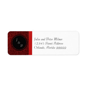 Red Damask & Red Bow - Étiquette d'adresse de ret