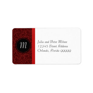 Red Damask & Red Bow Monogram - Address Label