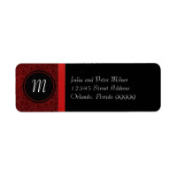 Red Damask & Red Bow Monogram-Return Address Label
