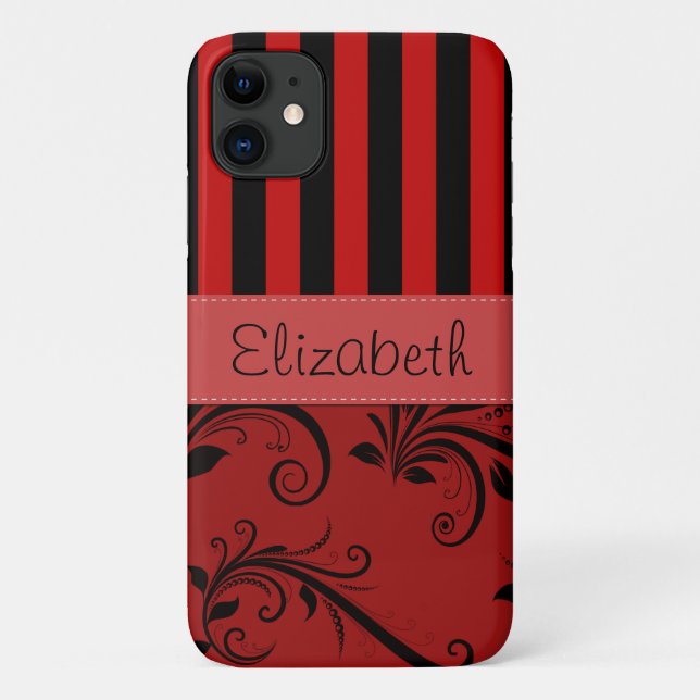 Red Damask, Red Stripes, Striped, Your Name Case-Mate iPhone Case (Back)