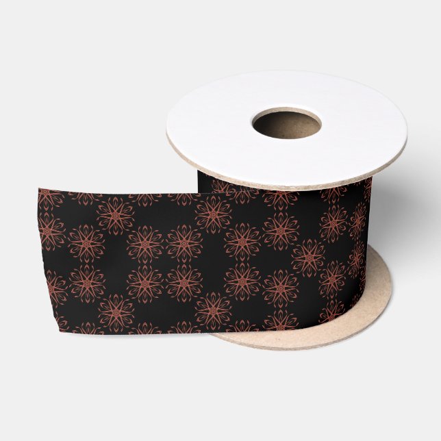 Red Damask Ribbon Reflective Symmetry Pattern Satin Ribbon (Spool)