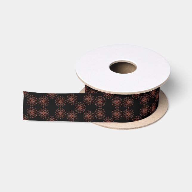Red Damask Ribbon Reflective Symmetry Pattern Satin Ribbon (Spool)