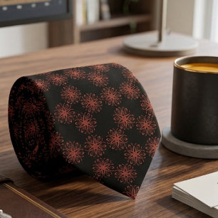 Red Damask Ribbon Reflective Symmetry Pattern Tie