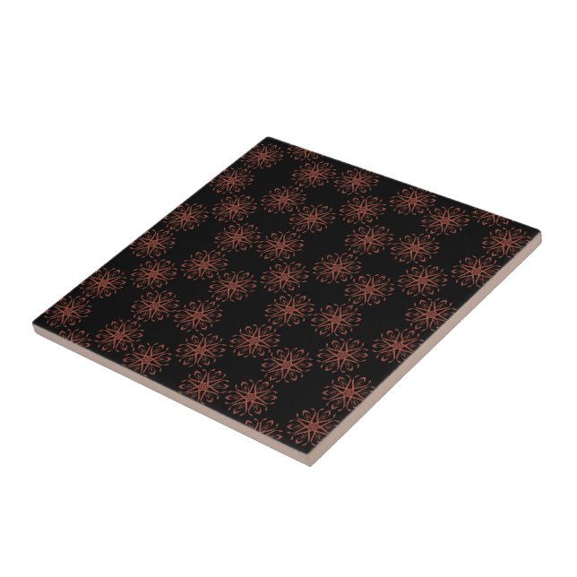 Red Damask Ribbon Reflective Symmetry Pattern Tile (Side)